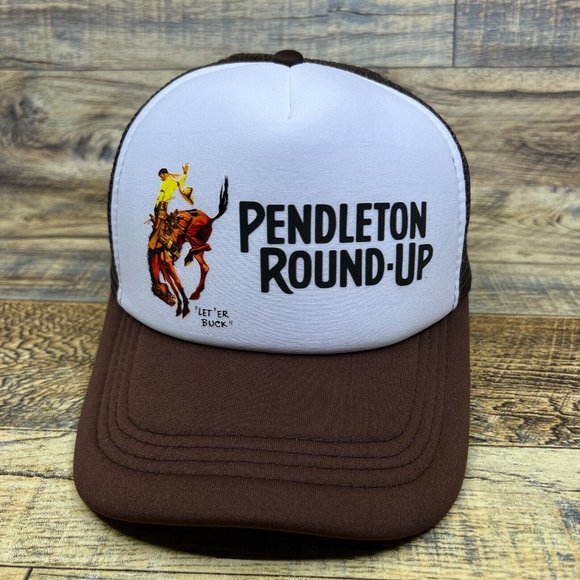Pendleton Round Up Rodeo Mens Trucker Hat Brown Snapback Oregon Western Cowboy - Picture 2 of 8
